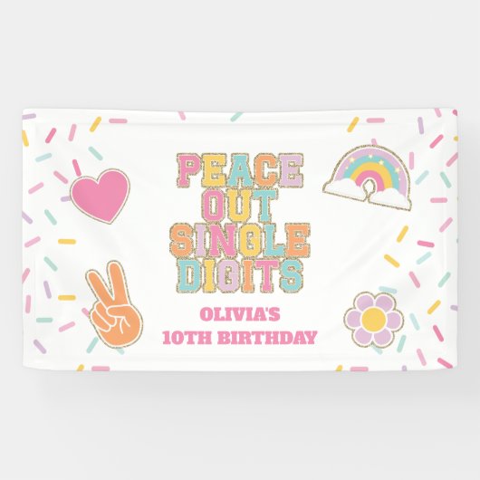Preppy Patch Hallo Dubbele Cijfers 10e Verjaardag Spandoek (Horizontaal)