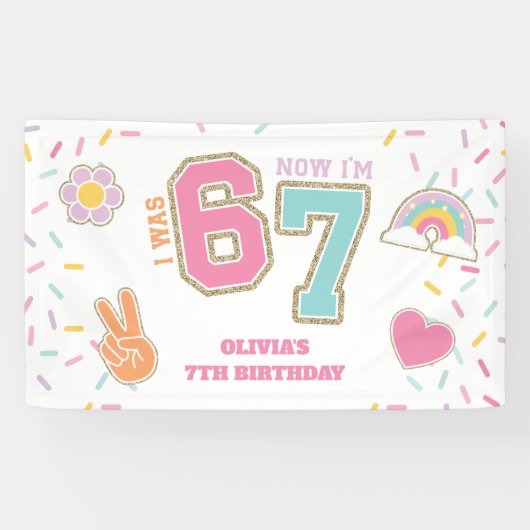 Preppy Patch Ik was ZES nu ben ik ZEVEN 7de verjaa Spandoek (Horizontaal)