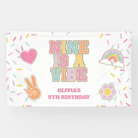 Preppy Patch Nine is een sfeer 9e Verjaardag Spandoek (Horizontaal)