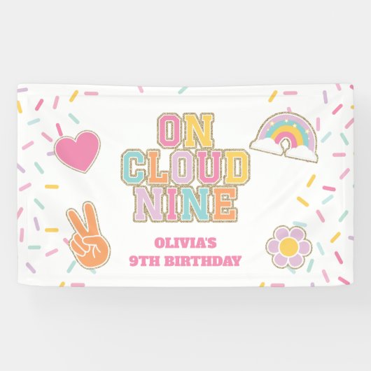 Preppy Patch Op Wolk Zeven 9e Verjaardag Spandoek (Horizontaal)