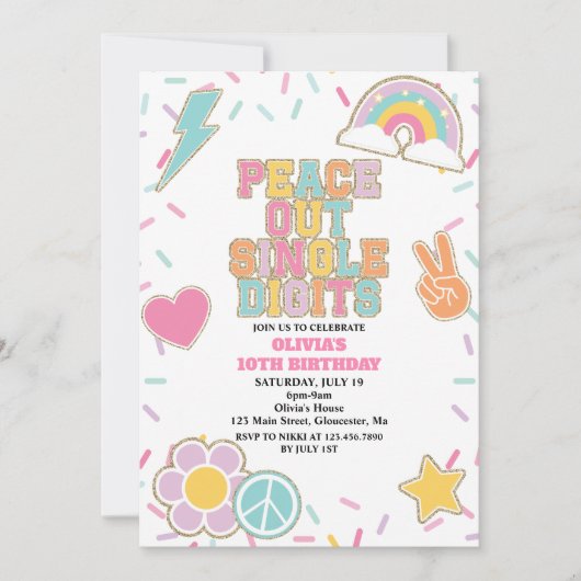 Preppy Patch Peace Out Single Digits 10e verjaarda Kaart (Voorkant)