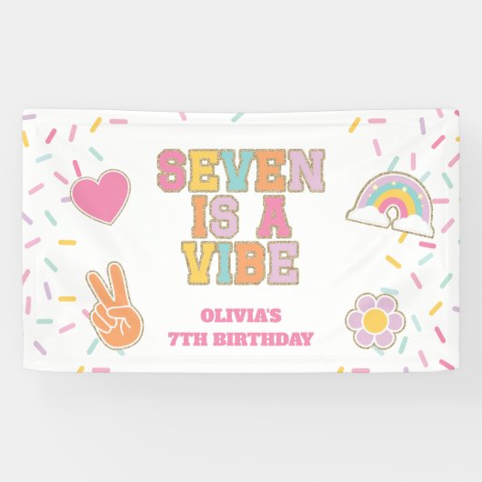 Preppy Patch Seven is a vibe 7e Verjaardag Spandoek (Horizontaal)