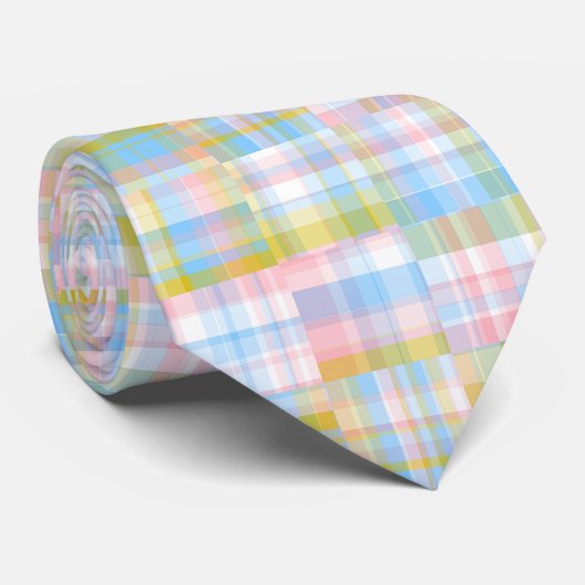 Preppy Patchwork Kijk uit Madras Pastel Stropdas (Opgerold)