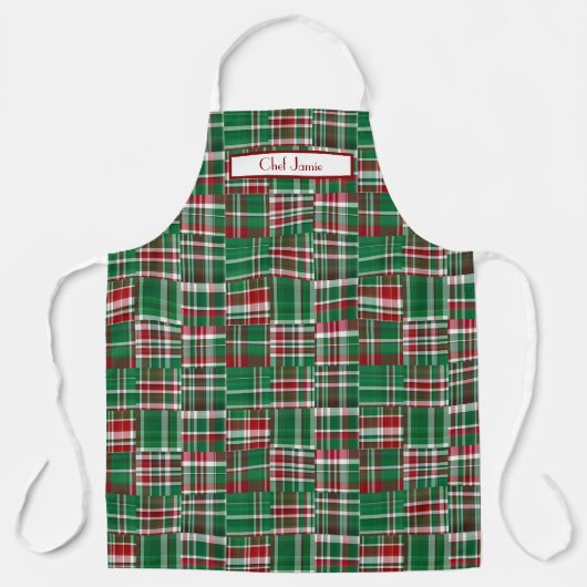 Preppy Patchwork Madras Diep Rood Groen Wit Schort (Voorkant)