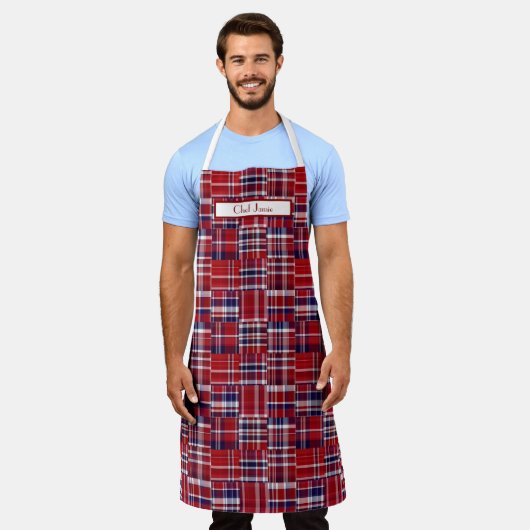 Preppy Patchwork Madras Diep Rood Marineblauw Wit Schort (Gedragen)