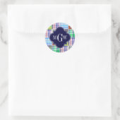 Preppy Patchwork Madras Marine Blauw Vierbladig Mo Ronde Sticker (Tas)