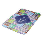 Preppy Patchwork Madras Navy Quatrefoil Monogram Badmat (Gekanteld)