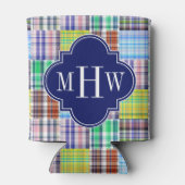 Preppy Patchwork Madras Navy Quatrefoil Monogram Blikjeskoeler (Achterkant)