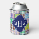 Preppy Patchwork Madras Navy Quatrefoil Monogram Blikjeskoeler (Blikje Achterkant)