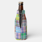 Preppy Patchwork Madras Navy Quatrefoil Monogram Flesjeskoeler (Fles Achterkant)