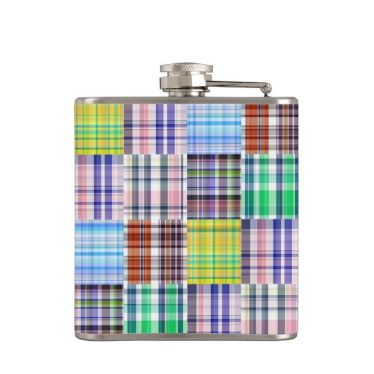 Preppy Patchwork Madras Navy Quatrefoil Monogram Heupfles (Achterkant)