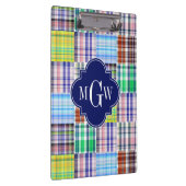 Preppy Patchwork Madras Navy Quatrefoil Monogram Klembord (Rechts)