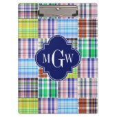 Preppy Patchwork Madras Navy Quatrefoil Monogram Klembord (Voorkant)