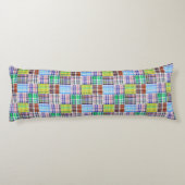 Preppy Patchwork Madras Navy Quatrefoil Monogram Lichaamskussen (Achterkant)