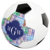 Preppy Patchwork Madras Navy Quatrefoil Monogram Voetbal (Drie kwart)