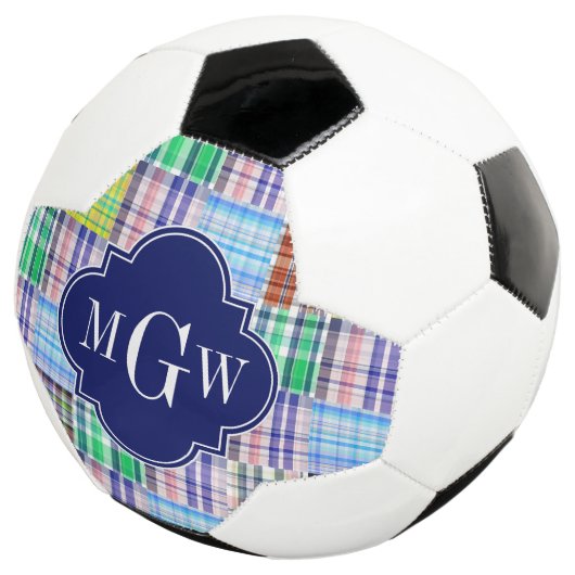 Preppy Patchwork Madras Navy Quatrefoil Monogram Voetbal (Drie kwart)