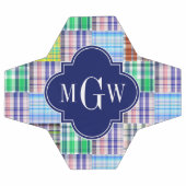 Preppy Patchwork Madras Navy Quatrefoil Monogram Voetbal (Enkel)