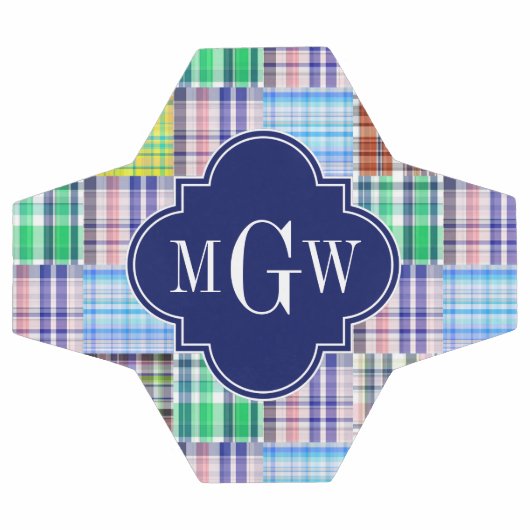 Preppy Patchwork Madras Navy Quatrefoil Monogram Voetbal (Enkel)