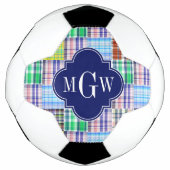 Preppy Patchwork Madras Navy Quatrefoil Monogram Voetbal (Voorkant)