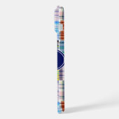 Preppy Patchwork Madras Navy Vierbladig Monogram iPhone Hoesje (Linkerkant)