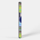 Preppy Patchwork Madras Navy Vierbladig Monogram iPhone Hoesje (Rechterkant)