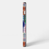Preppy Patchwork Madras Navy Vierbladig Monogram iPhone Hoesje (Linkerkant)
