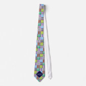 Preppy Patchwork Madras Navy Vierbladig Monogram Stropdas (Voorkant)