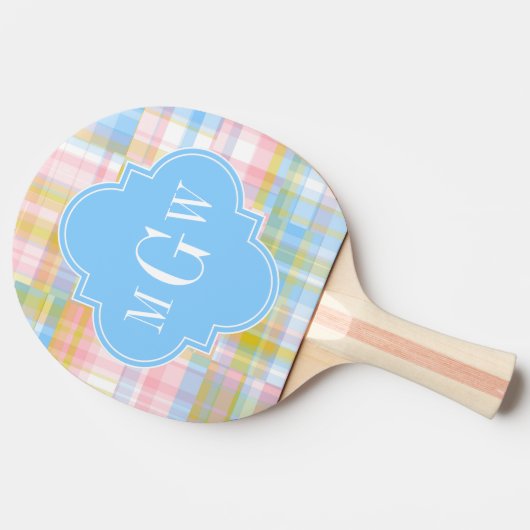 Preppy Patchwork Madras Pastel Quatrefoil Initiale Tafeltennisbatje (Zijkant)