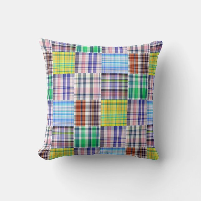 Preppy Patchwork Madras Schotland Patroon Kussen (Voorkant)
