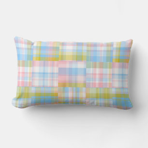 Preppy Patchwork Uitzicht Madras Pastel Kussen