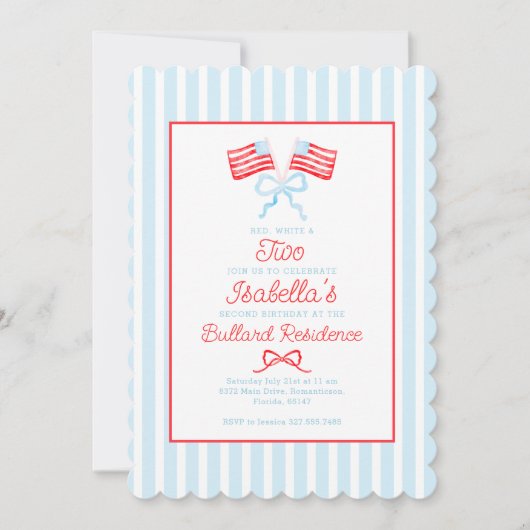 Preppy Patriotic 4th of July Tweede Verjaardag Kaart (Voorkant)