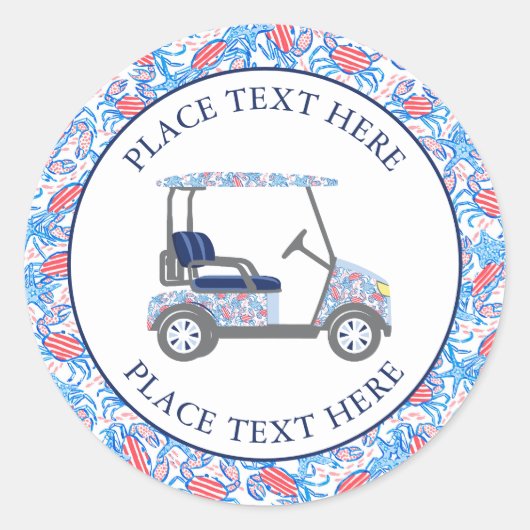 Preppy Patriotic Crabs Golf Cart Ronde Sticker (Voorkant)