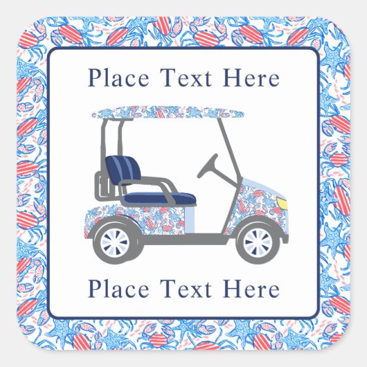 Preppy Patriotic Crabs Golf Cart Vierkante Sticker (Voorkant)