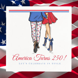 Preppy Patriottisch Koppel Amerika 250e Verjaardag Servet