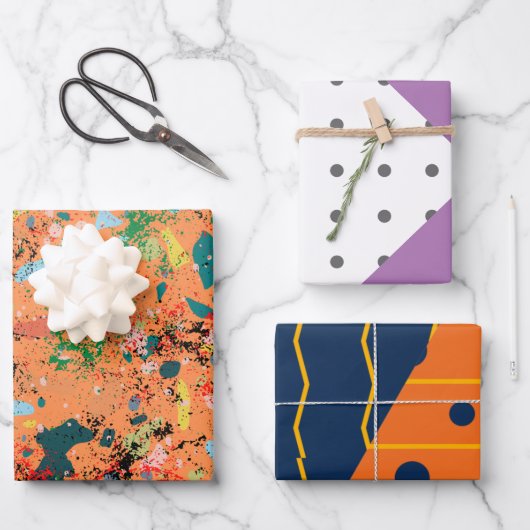 Preppy patroon dubbel geluk geometrisch oranje inpakpapier vel (Voorkant)