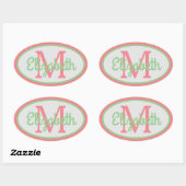Preppy Peach en Sage Green Monogram Ovale Sticker (Vel)