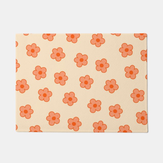 Preppy Peach Oranje Hippie Flower Deurmat (Voorkant)