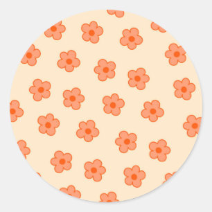 Preppy Peach Oranje Hippie Flower Ronde Sticker