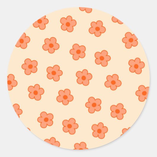 Preppy Peach Oranje Hippie Flower Ronde Sticker (Voorkant)