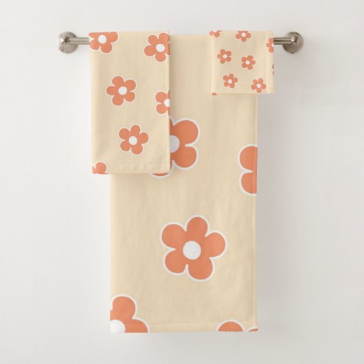 Preppy Peach White Hippie Flower Pattern Bad Handdoek (Insitu)