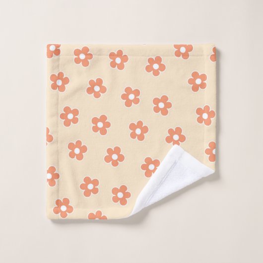 Preppy Peach White Hippie Flower Pattern Bad Handdoek (Wasdoekje)