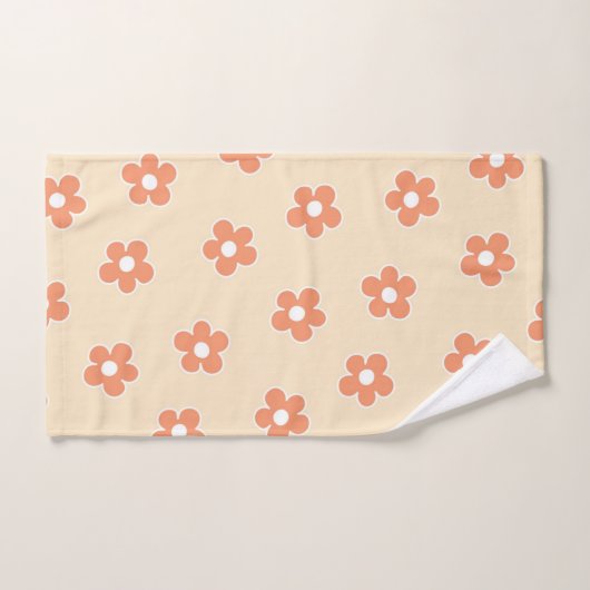 Preppy Peach White Hippie Flower Pattern Bad Handdoek (Handdoek)