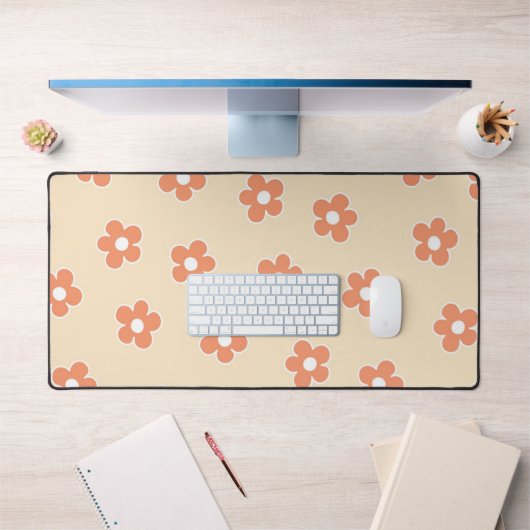 Preppy Peach White Hippie Flower Pattern Bureaumat (Kantoor 1)