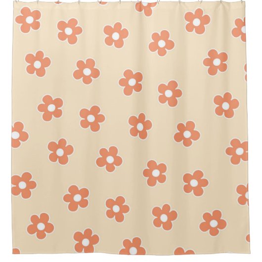 Preppy Peach White Hippie Flower Pattern Douchegordijn (Voorkant)