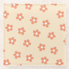 Preppy Peach White Hippie Flower Pattern Glazen Onderzetter