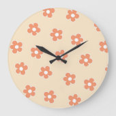 Preppy Peach White Hippie Flower Pattern Grote Klok (Voorkant)