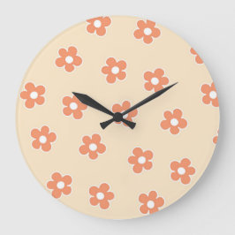 Preppy Peach White Hippie Flower Pattern Grote Klok