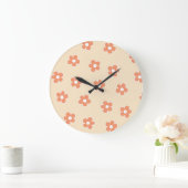 Preppy Peach White Hippie Flower Pattern Grote Klok (Huis)