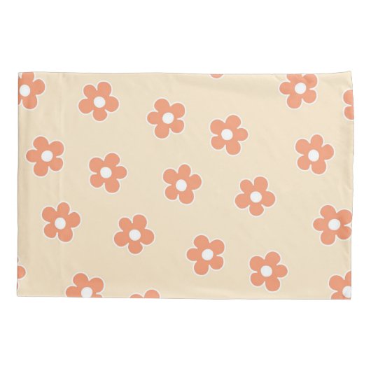 Preppy Peach White Hippie Flower Pattern Kussensloop (Achterkant)