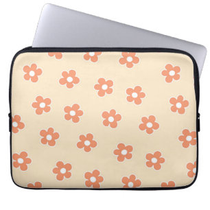 Preppy Peach White Hippie Flower Pattern Laptop Sleeve